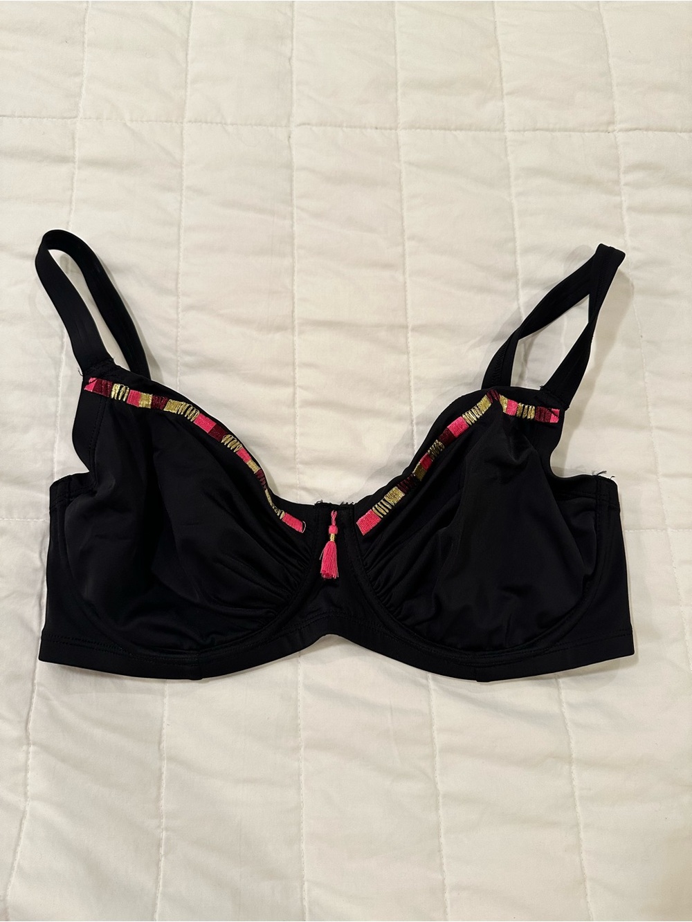 Black Underwire Bikini Top with Pink Tassel Accent